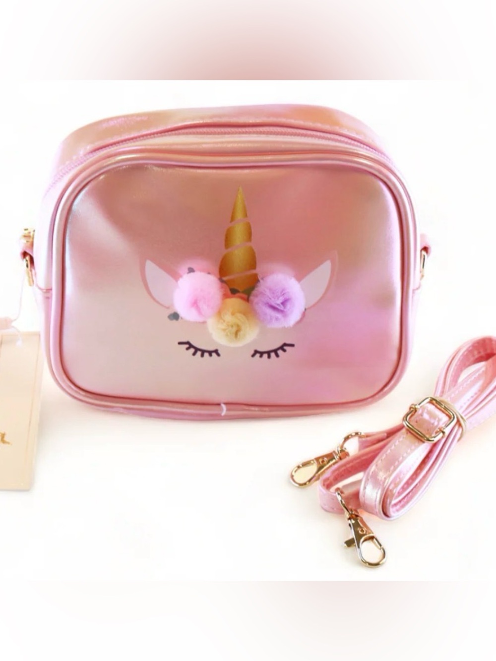 NWT Doe A Dear Girls Pink Holographic Unicorn Crossbody Purse